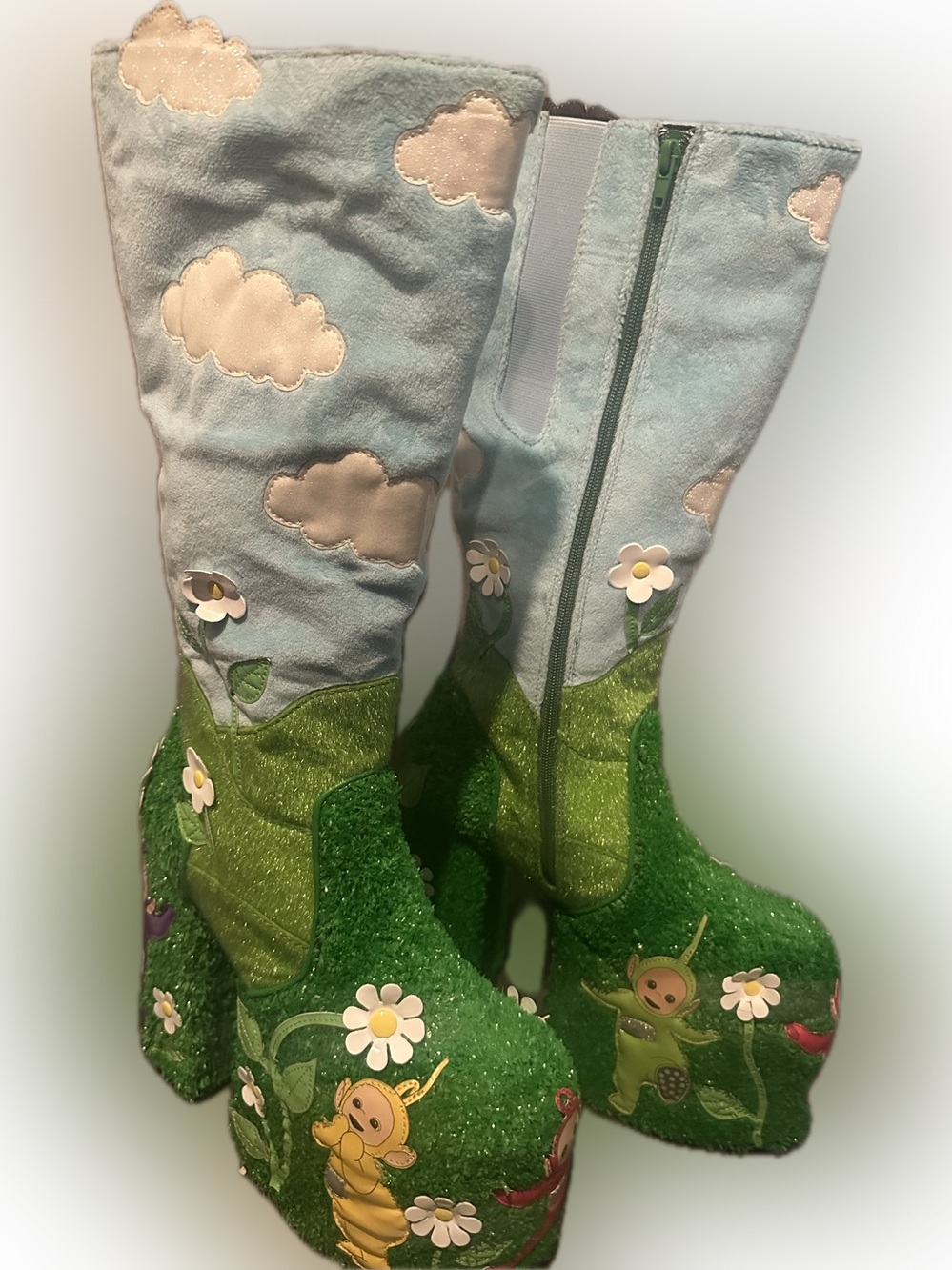 Dolls Kill Green & Light Blue Cloud and Daisy Platform Boots - Picture 3 of 5
